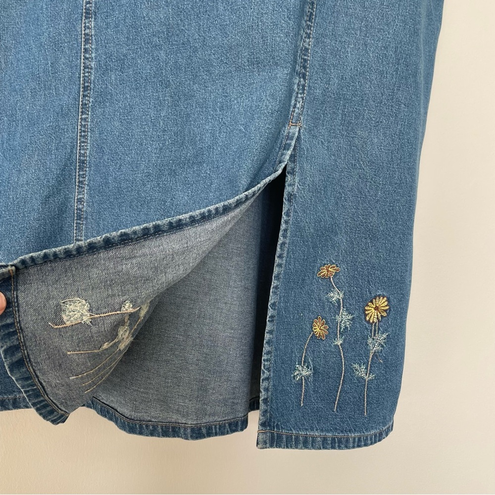 Speed Limit Denim Maxi Dress 1X Sleeveless Embroidered Daisies Cottagecore 90s - Picture 5 of 10
